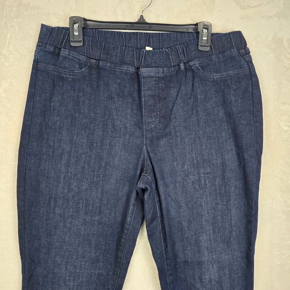 Eileen Fisher Womens Dark Wash Organic Cotton Stretch Pull On Denim Leggings L